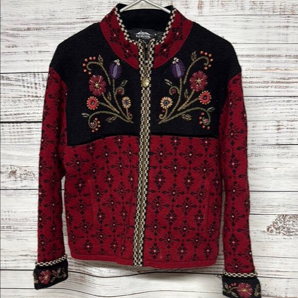 Icelandic Design Women's Red and Black Embroidered Jacket Medium - Picture 1 of 9